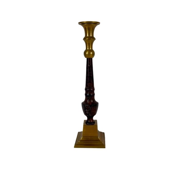 15" Candlestick  - Made Of Heave Brass And Tiger Wood - Picture 1 of 6